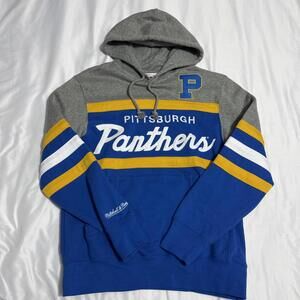 mitchell & ness Pittsburgh Panthers Royal Head Coach Pullover Hoodie Mens Small